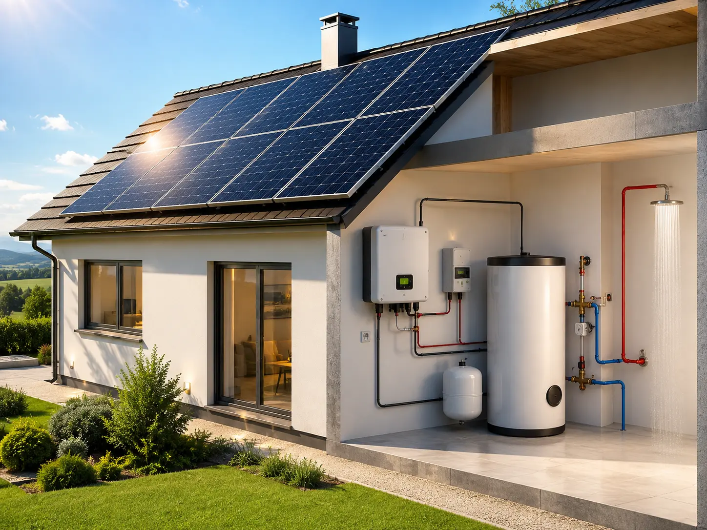 Instalación de paneles solares fotovoltaicos en tejado de vivienda unifamiliar con sistema ACS